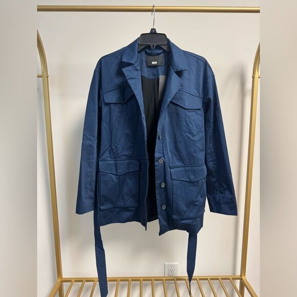 Away Travel Utility Jacket Packable Blazer with Ties Navy Blue Coat S New - Picture 2 of 5